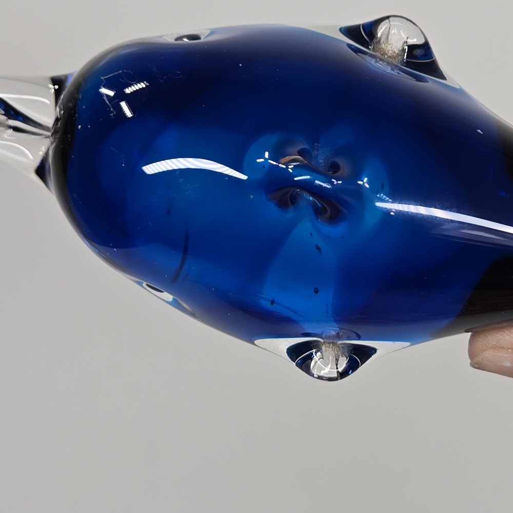 Vintage Murano Style Hand-blown Art Glass Paperweight Blue Whale Dolphin Shape - Picture 11 of 14